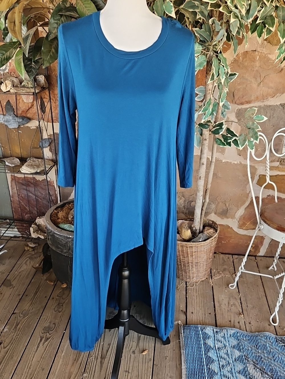 Women's Blue Asymmetric Long Sleeve Dress